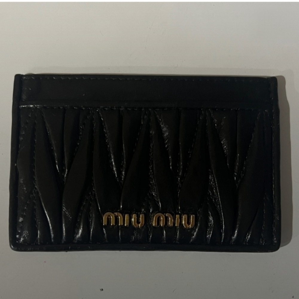 SOLD Miu Miu Black Quilted Card Holder with Gold Logo W/ Factory Number 203!